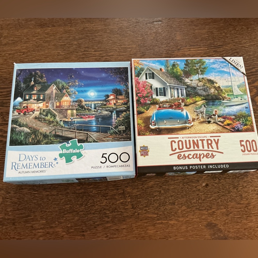 Two  500-Piece Puzzle Set - Night Blue and Country Green